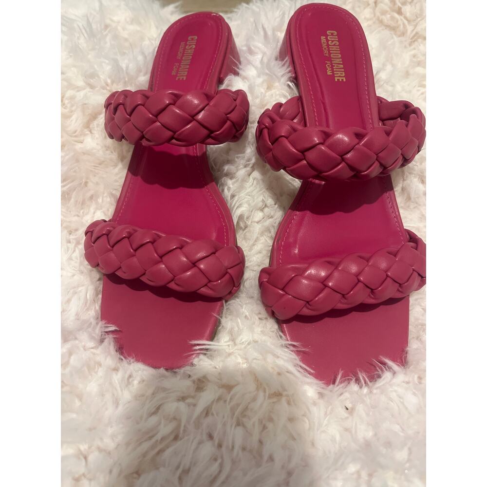 Pink Cushionaire Women's Nan Two Band Braided Low Block Heel Slide Sandals 9.5
